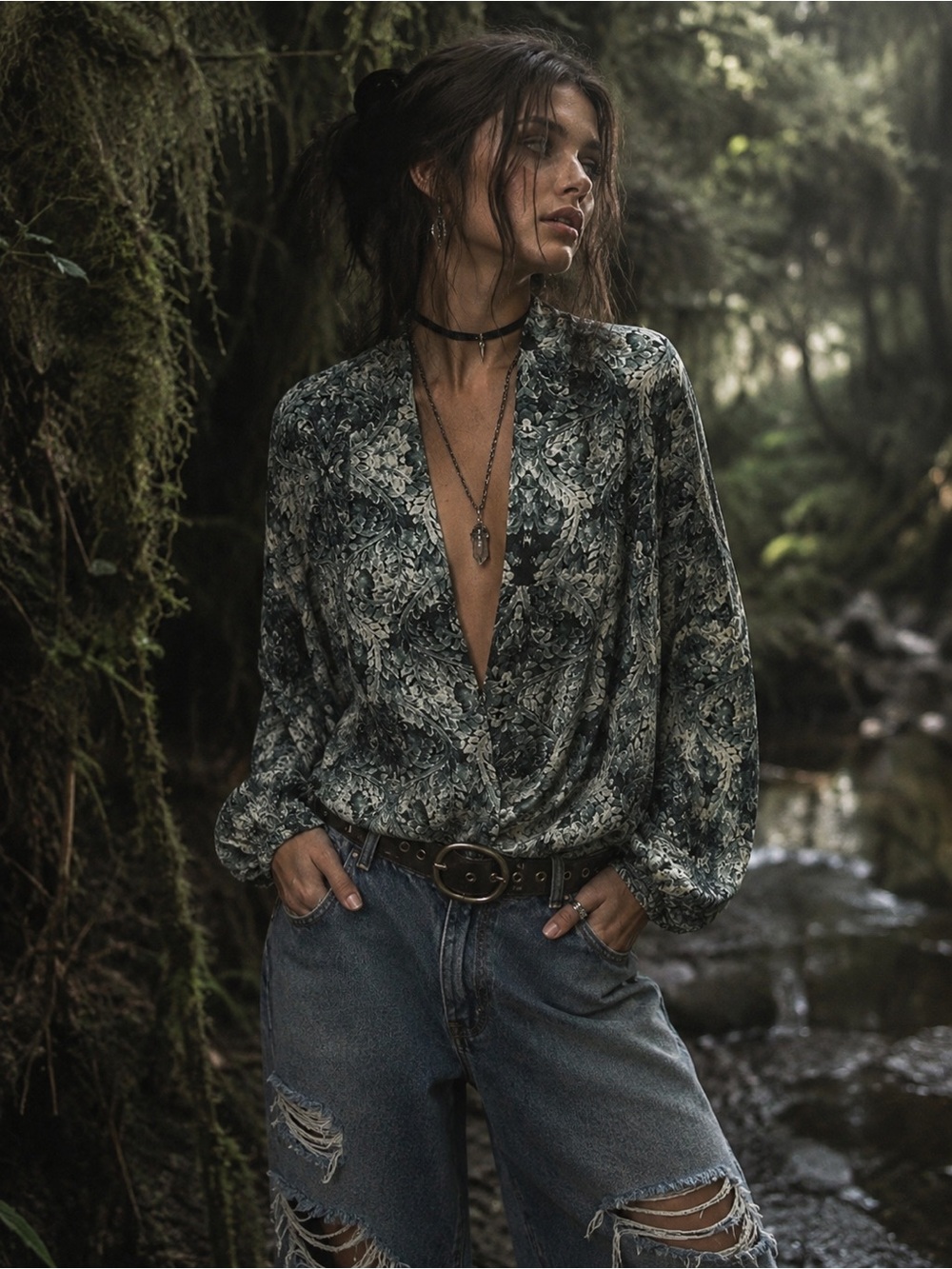 Haute Hippie Silk Faux Wrap Blouse Tapestry Floral Blouson V-Neck Top XS NWT